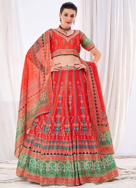 Red Colour Siya New Wedding Designer Chinon Printed Lehengha Choli Collection 1005